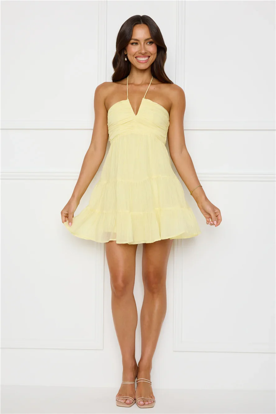 Styled For Sunsets Halter Mini Dress Yellow