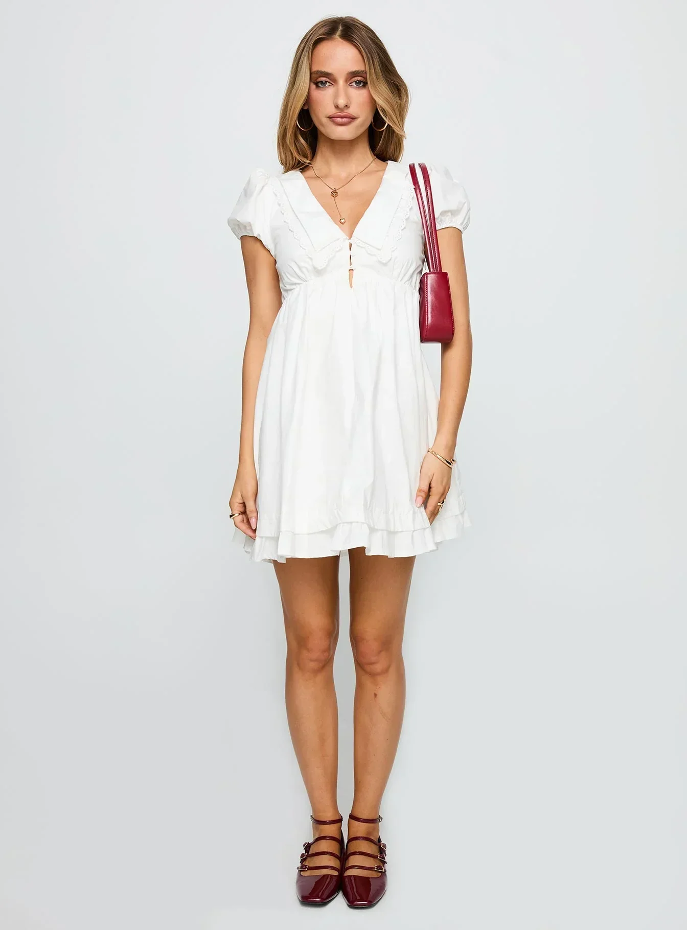 Sailoh Puff Sleeve Baby Doll Mini Dress White - luluinthesky