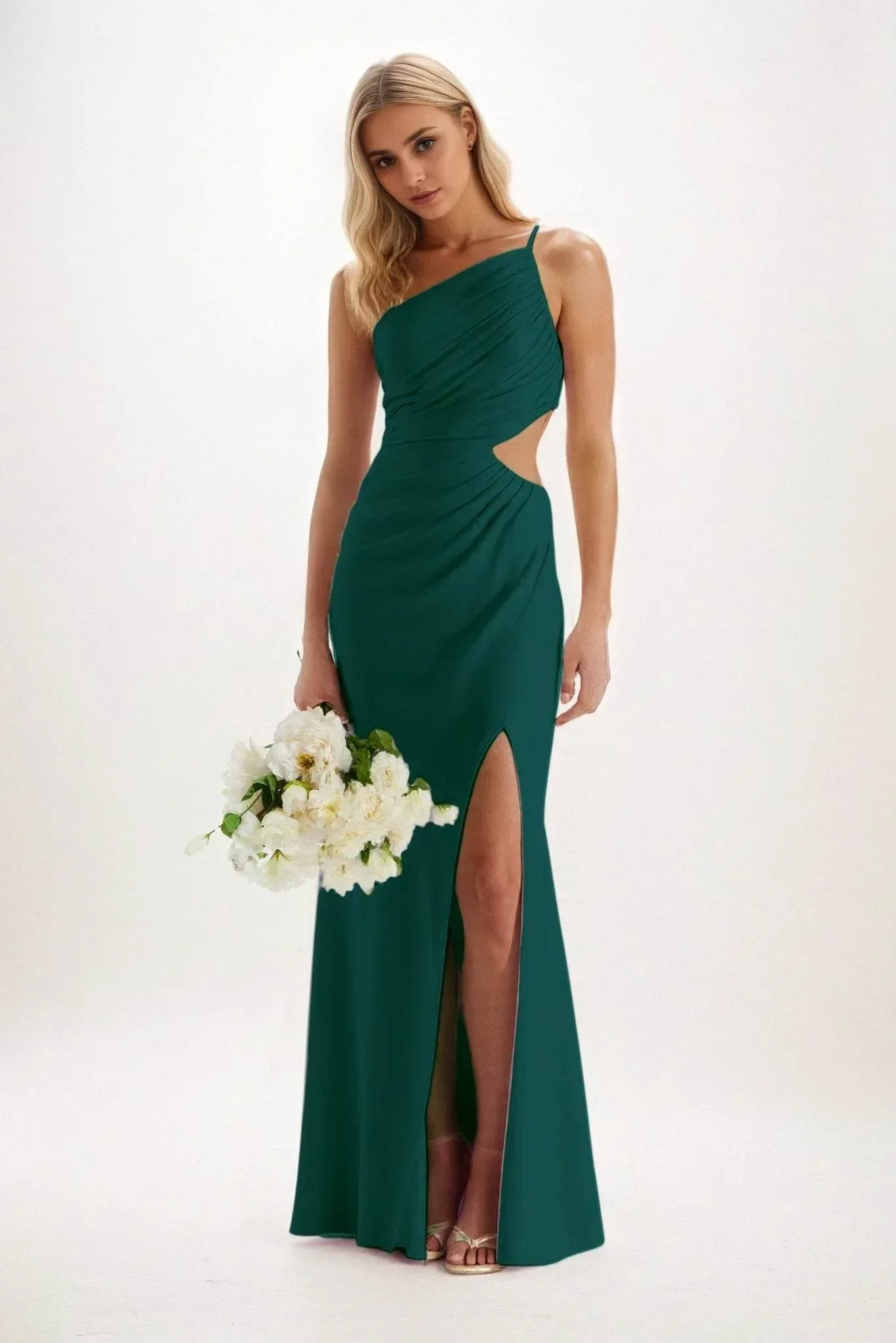 Sheath-Column Maxi Luxe Satin Bridesmaid Dress CB0842