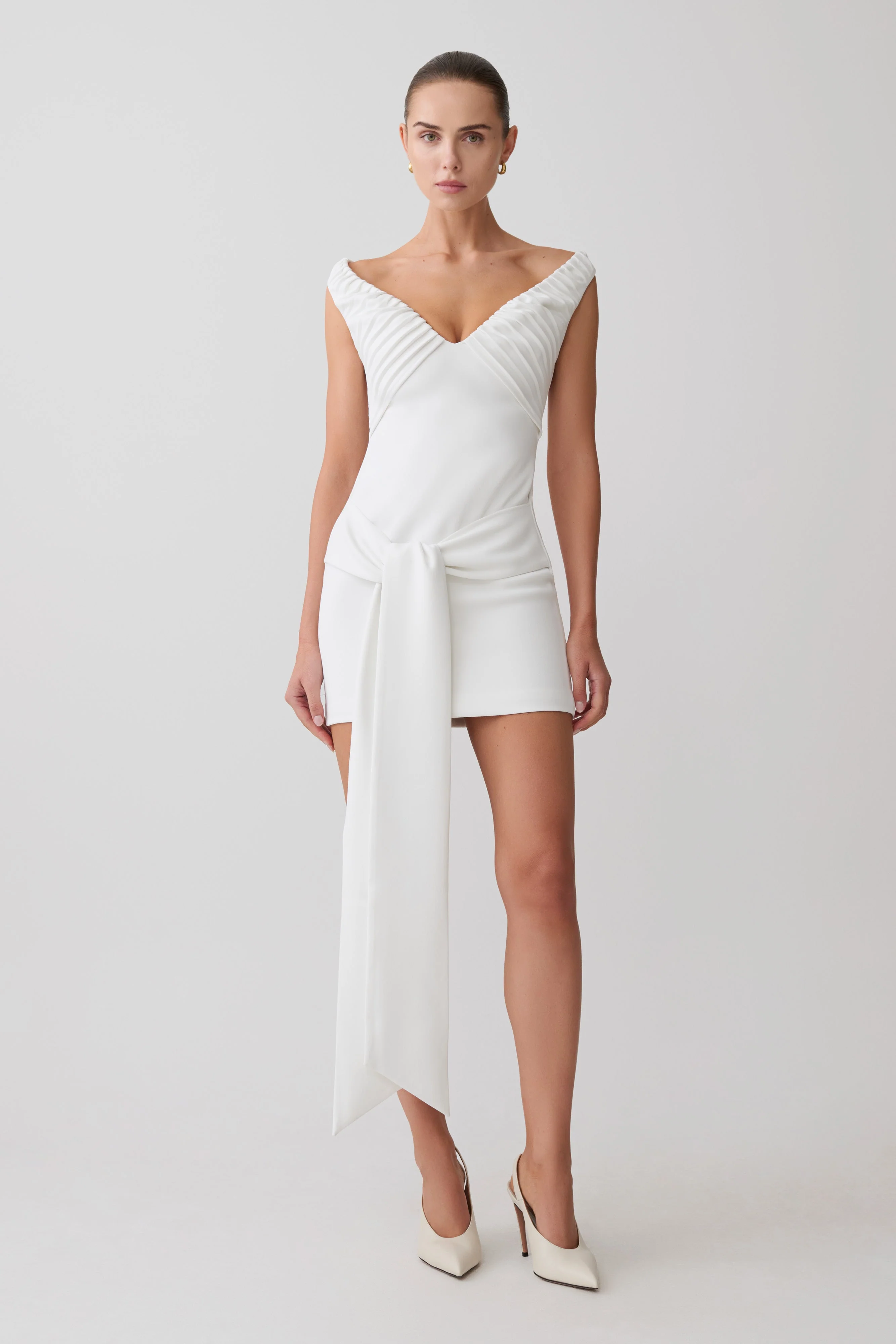 Runa-Off-Shoulder-Mini-Dress-With-Waist-Tie-White