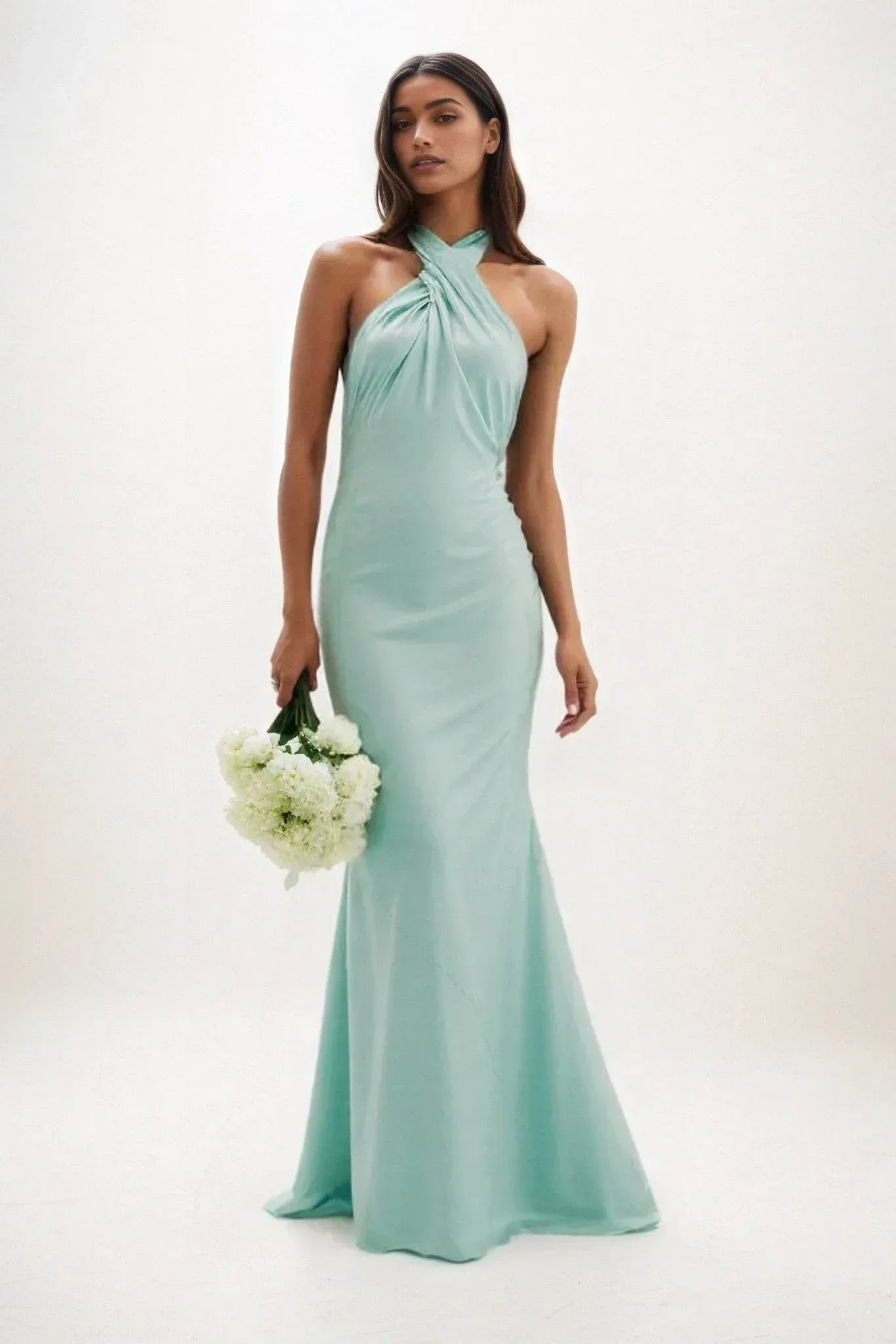 Sheath-Column Maxi Luxe Satin Bridesmaid Dress CB0837