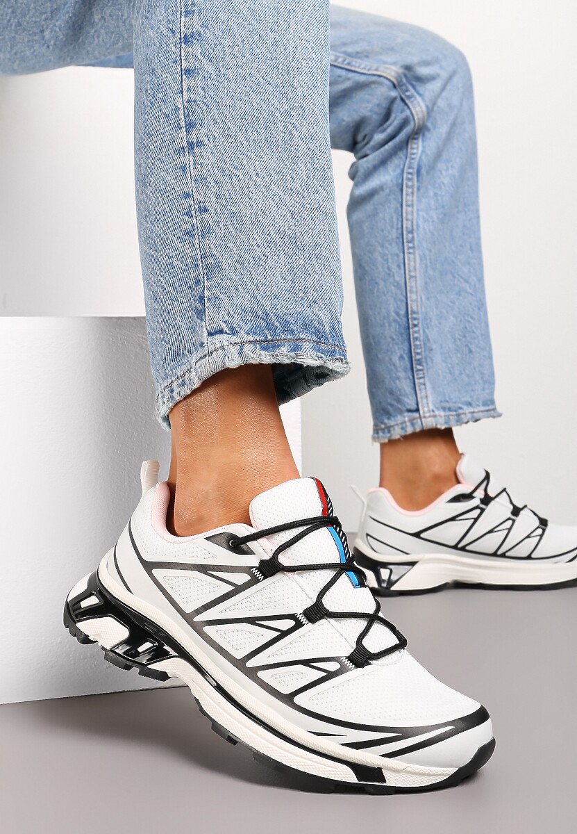 Biało-Srebrne Sneakersy z Ozdobnymi Wstawkami i Ściąganą Gumką Aineri