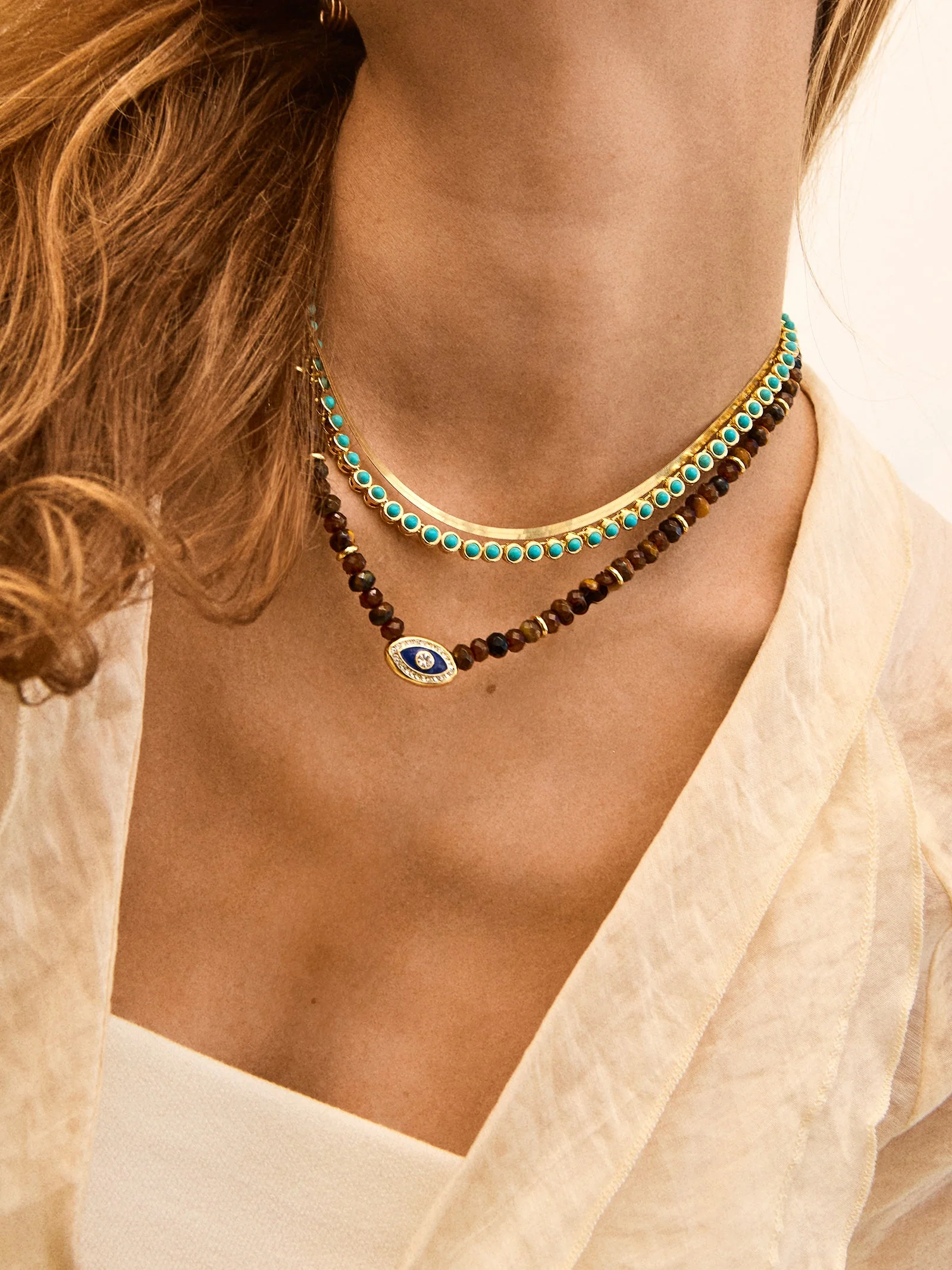 Positive View Semi-Precious Evil Eye Necklace - Tiger's Eye