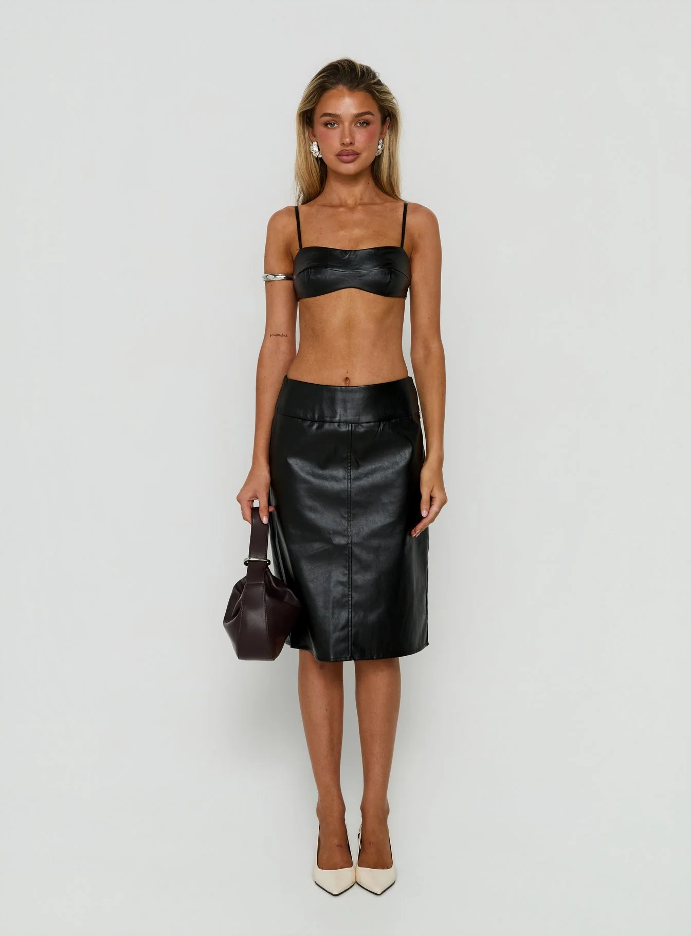 Evah Faux Leather Micro Crop Top Black