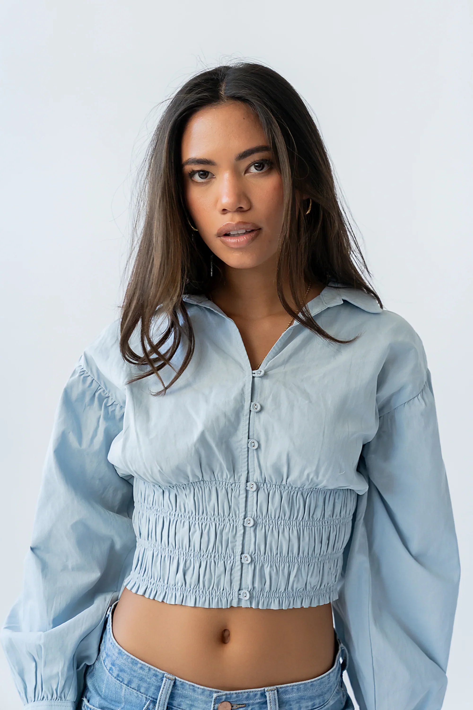 Yena Smocked Blouse in Blue