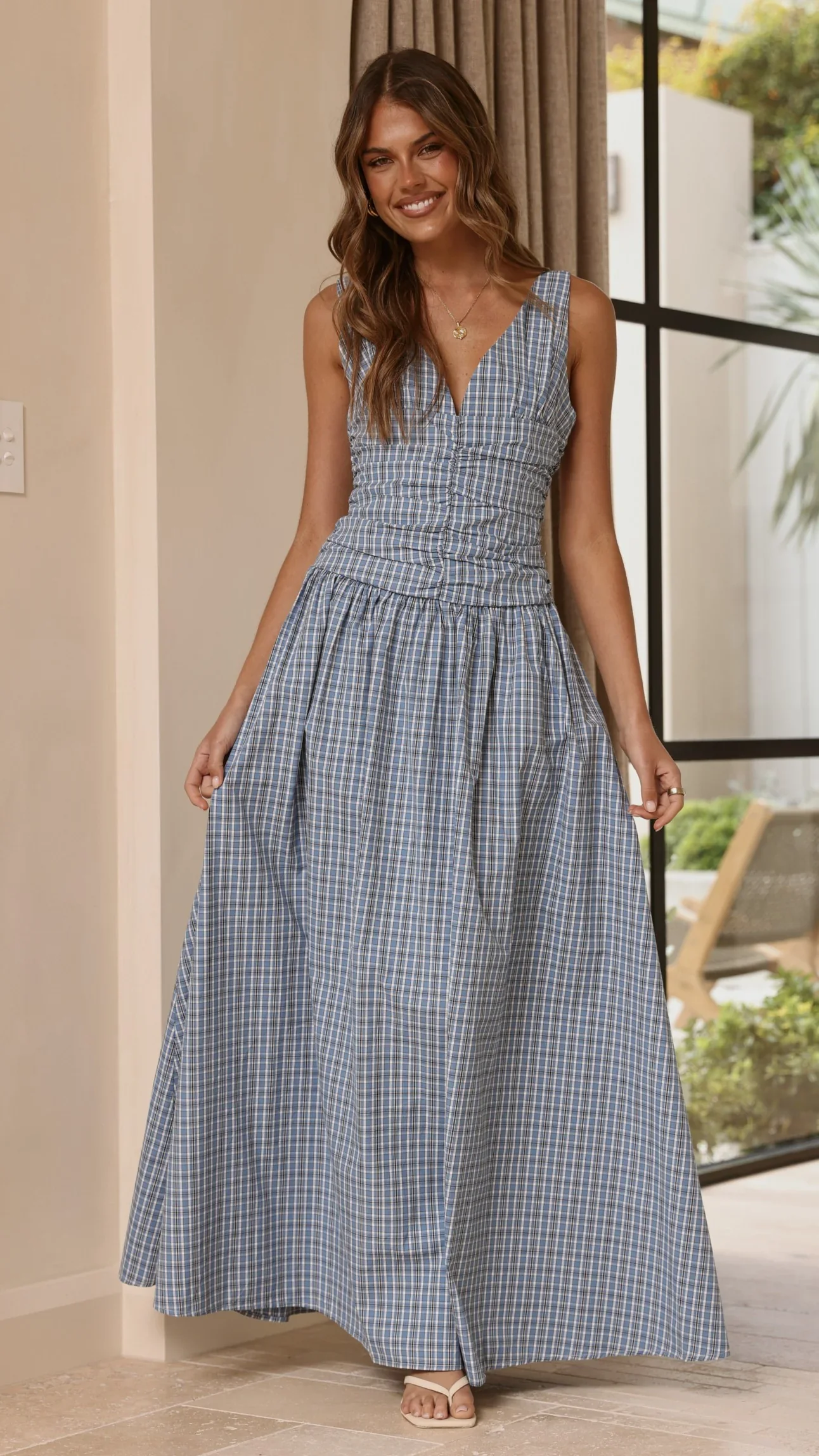 Sanya Maxi Dress - Blue Check