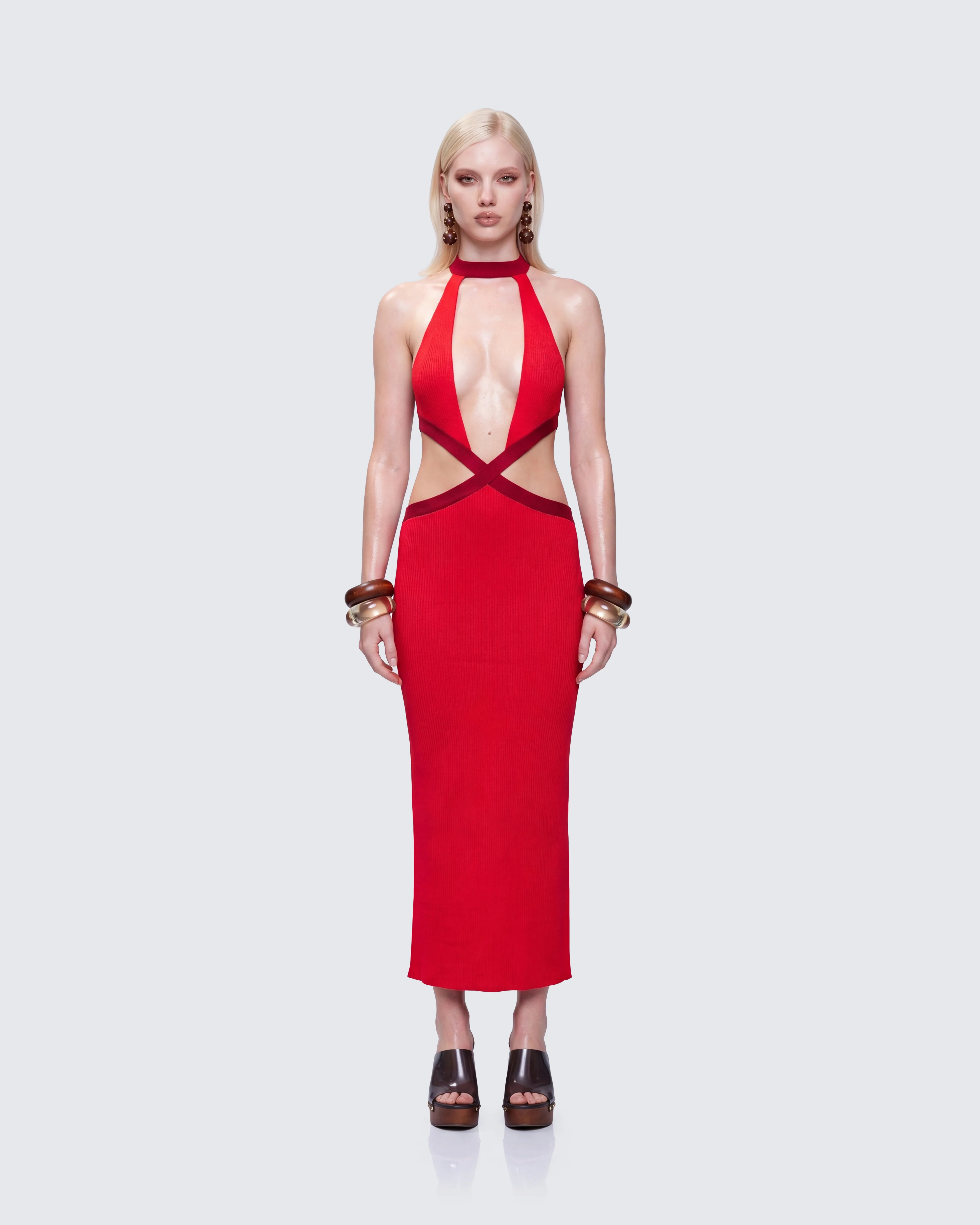 Sydney Multi Red Binding Cutout Maxi Dress