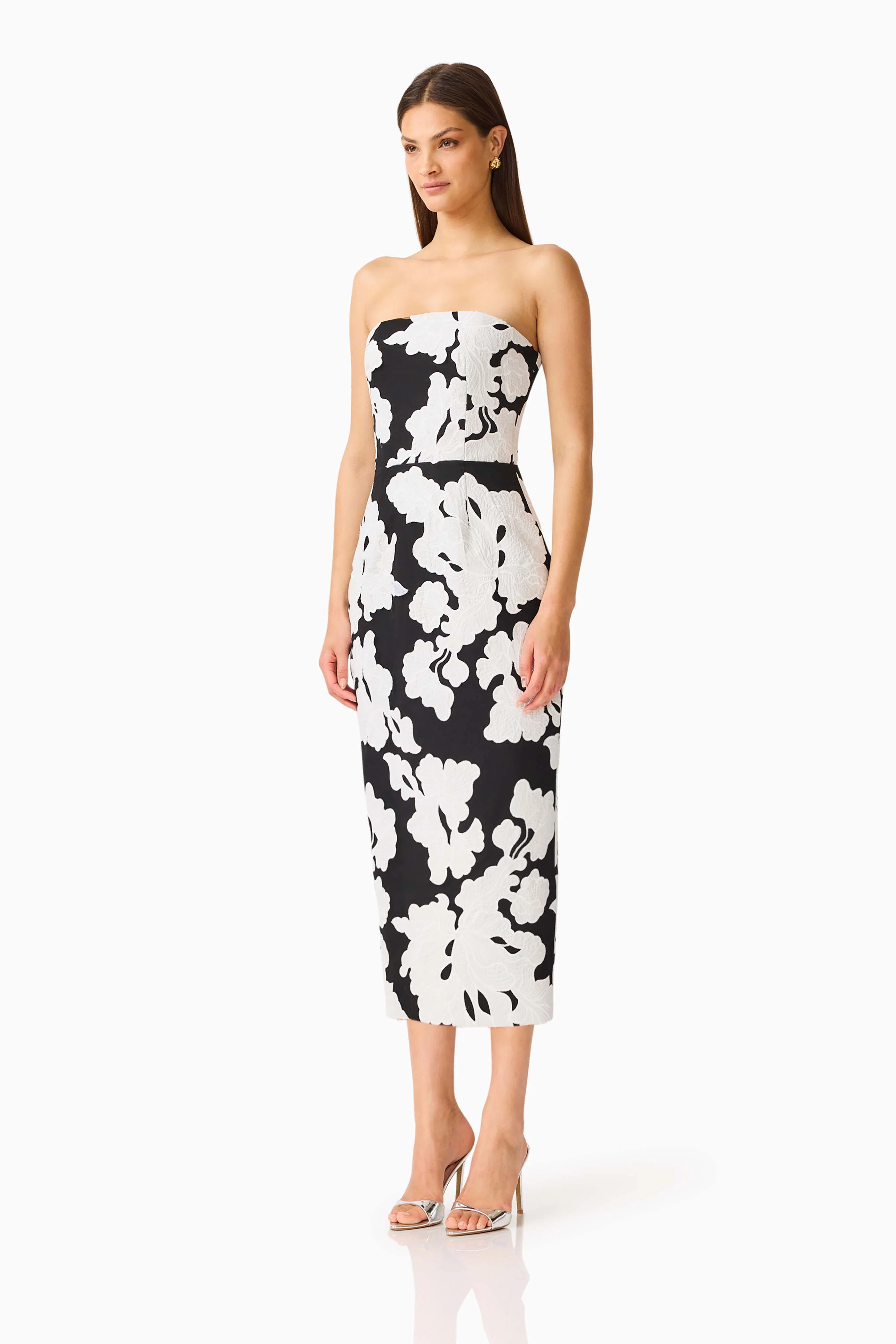 Bloomnoir Column Midi Dress in Black & White