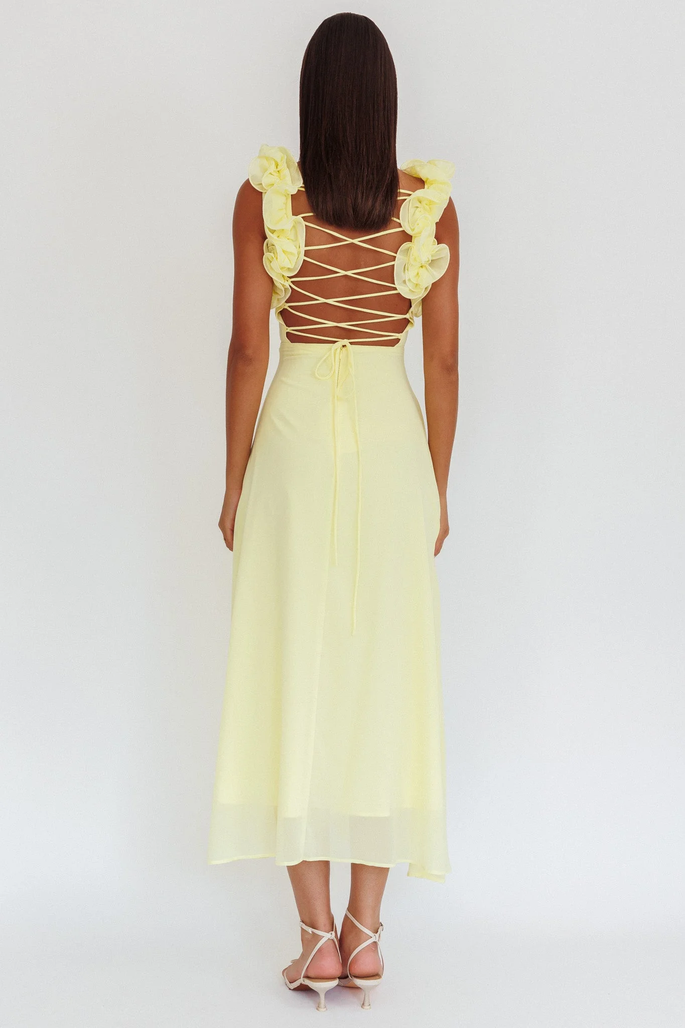 Eloquent Lace-Up Back Maxi Dress Yellow