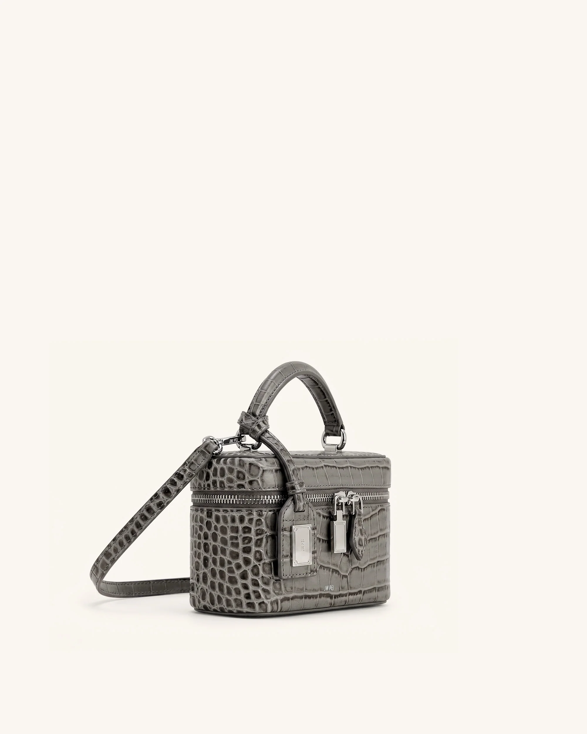 Cleo Box Shape Top Handle Bag - Grey Croc