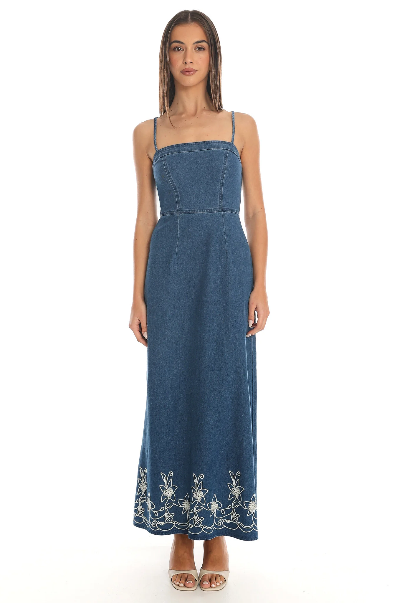 Ciri Embroidered Denim Maxi Dress - luluinthesky