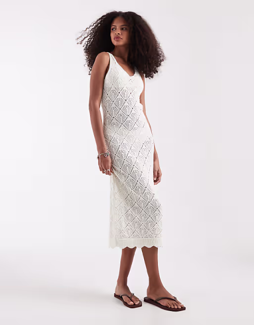 ONLY crochet midi dress in white