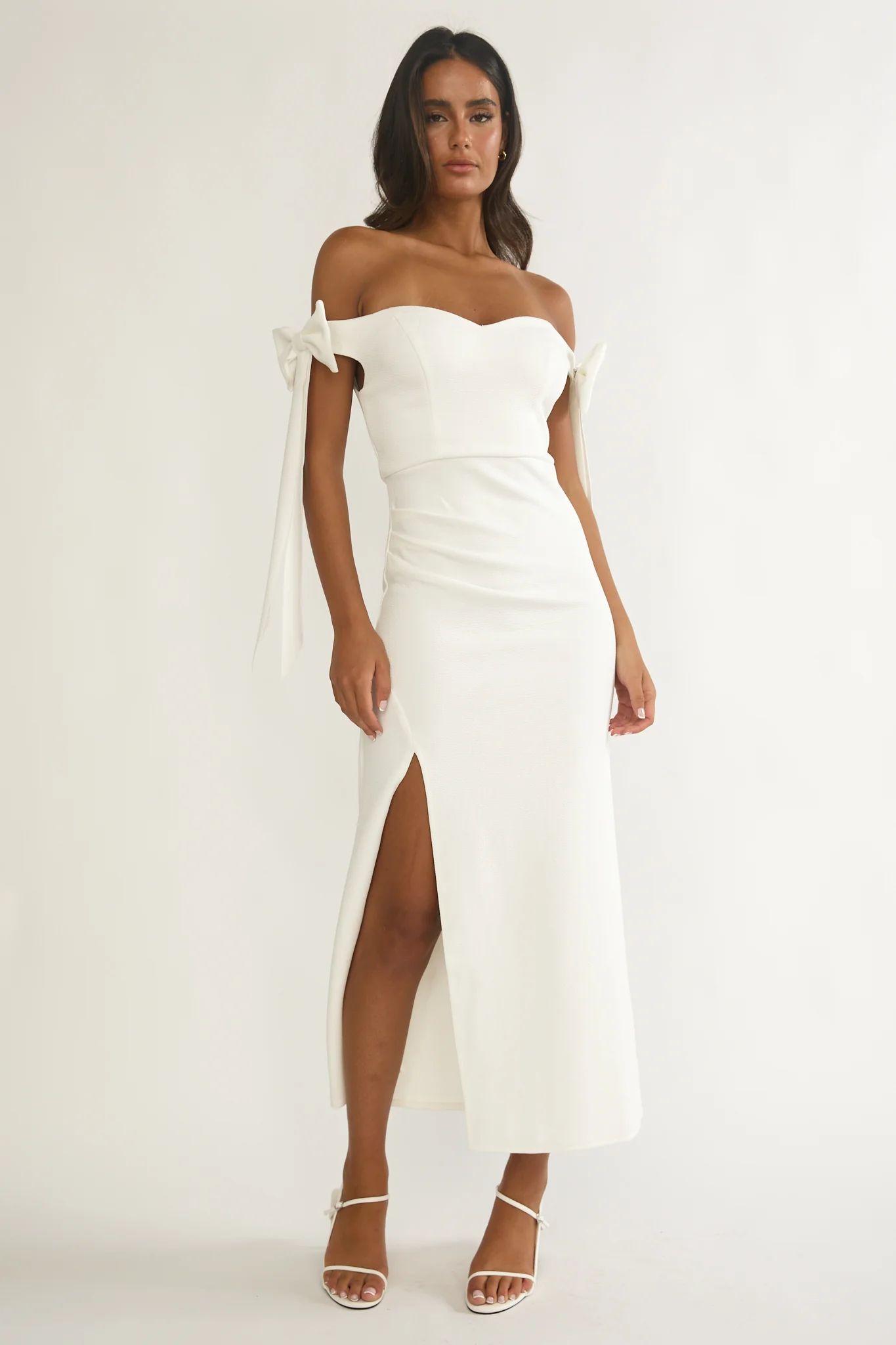 Have Faith Off-Shoulder Bow Sleeve Maxi Dress White