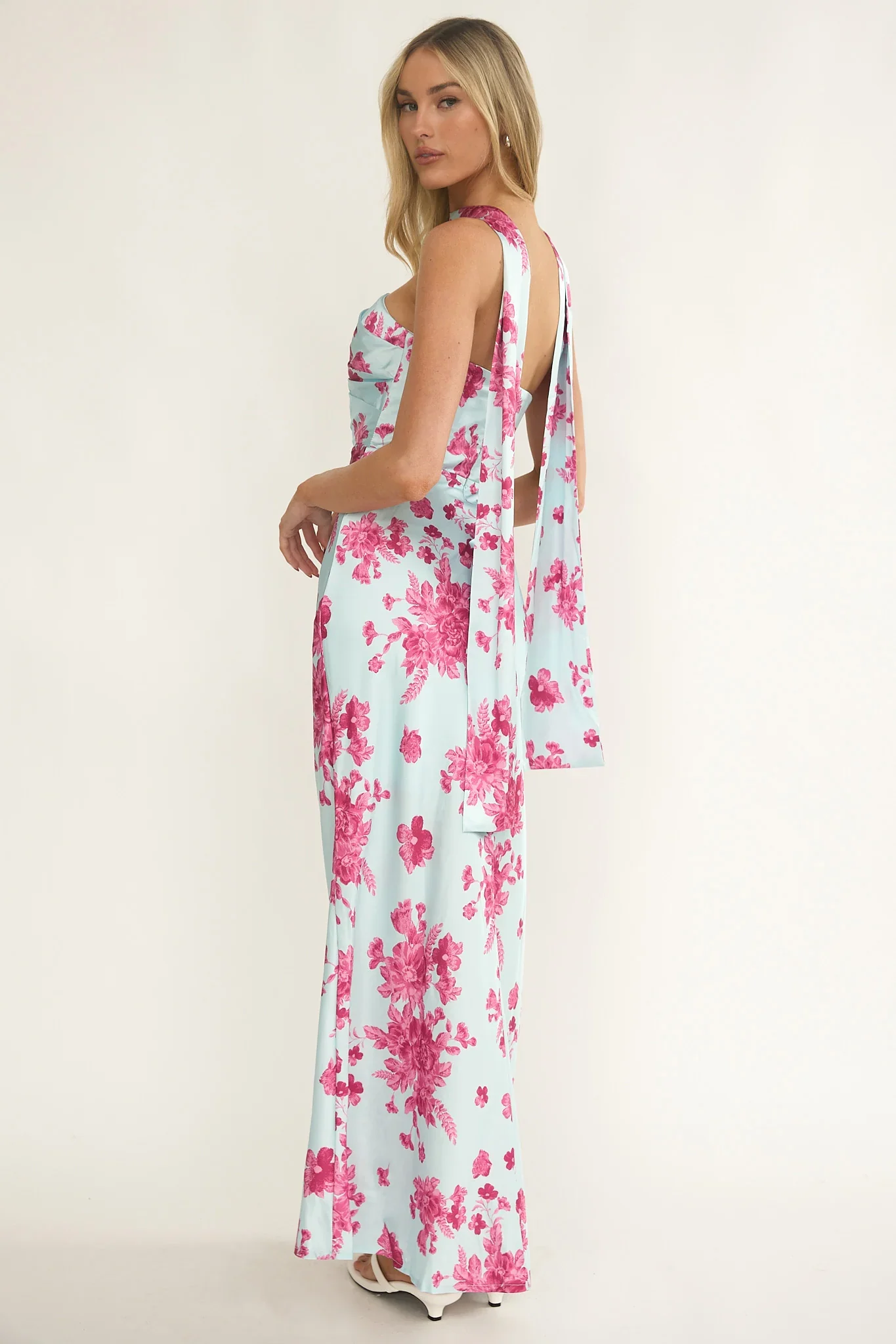 City Of Stars Strapless Scarf Maxi Dress Floral Ice Blue