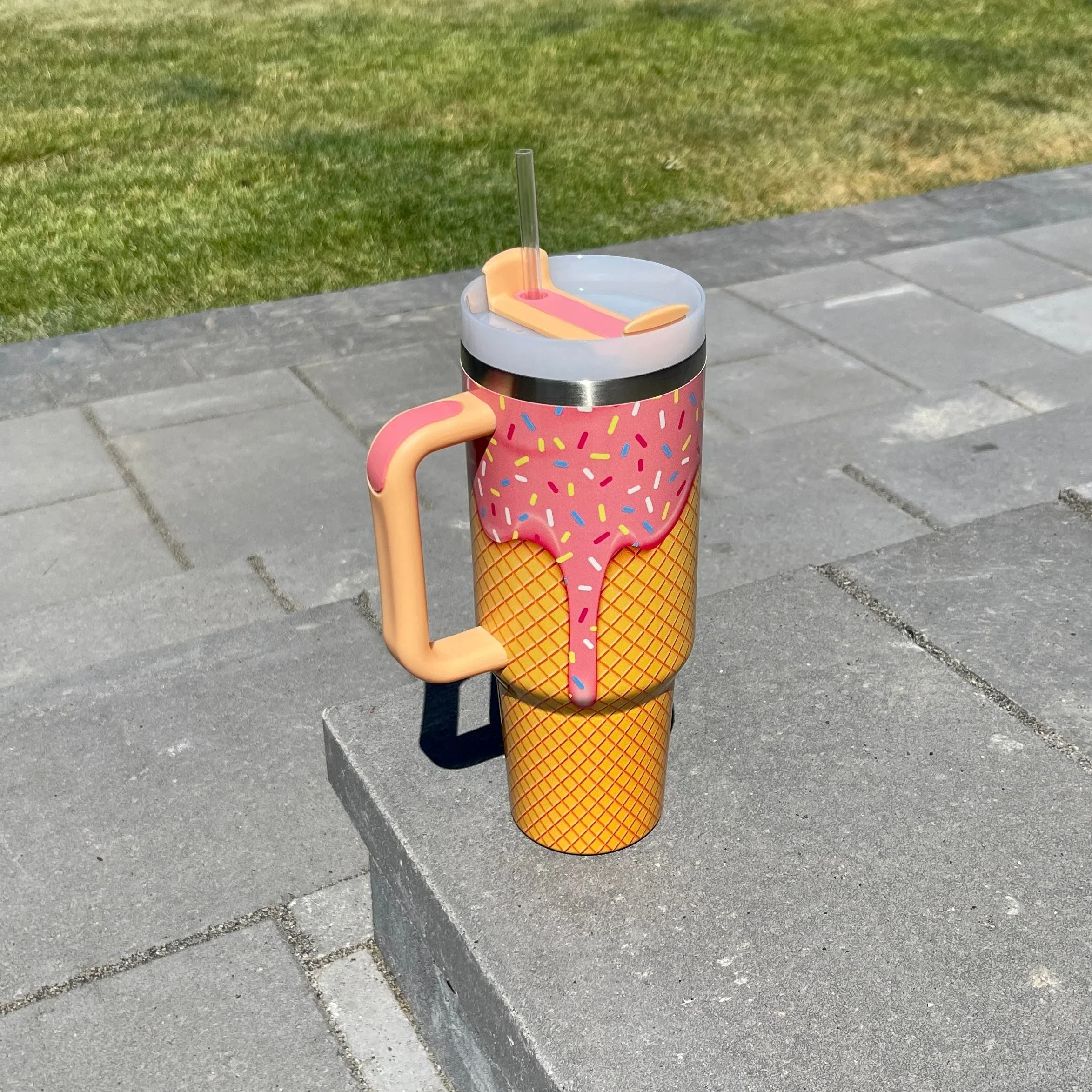 Ice Cream Custom Stanley Quencher 40oz Stainless Steel Tumbler