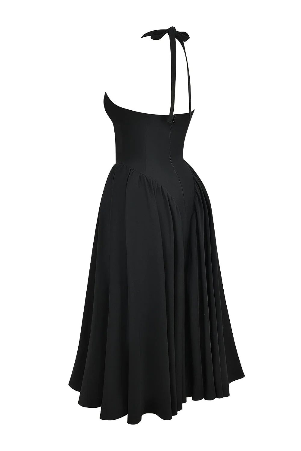 black twill halter midi dress