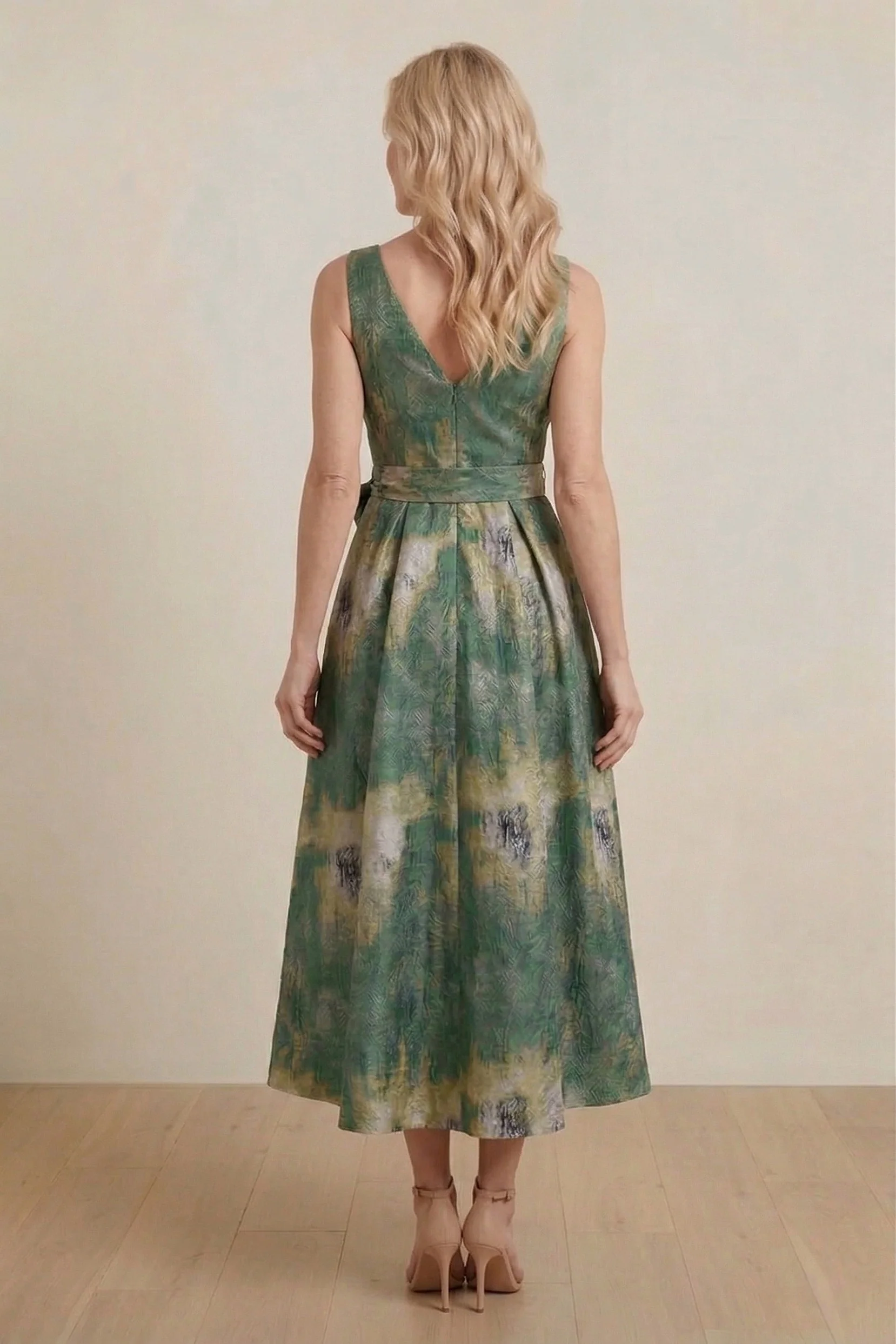 A-Line Tea-Length Jacquard Mother of the Bride Dress CM0425