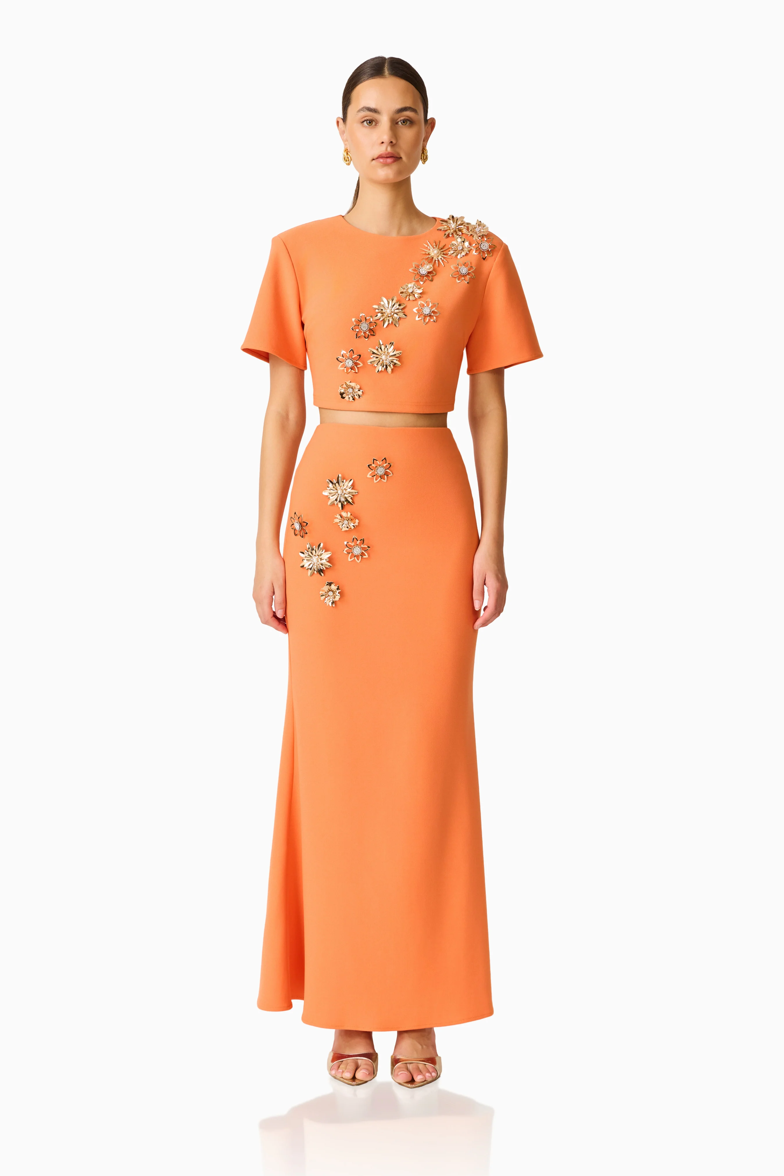 Solae Floral Top & Skirt Set in Orange