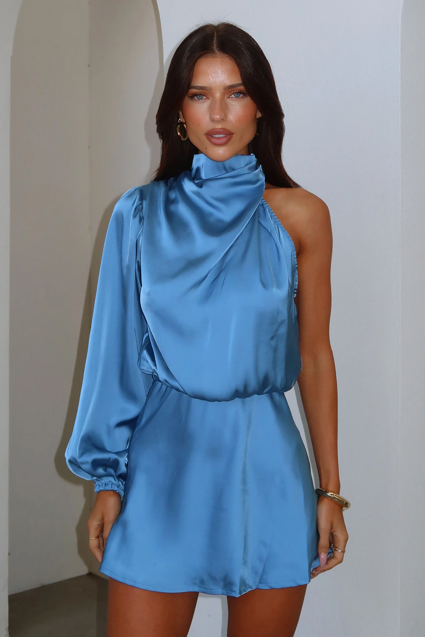 Santorini One Shoulder Dress - Blue