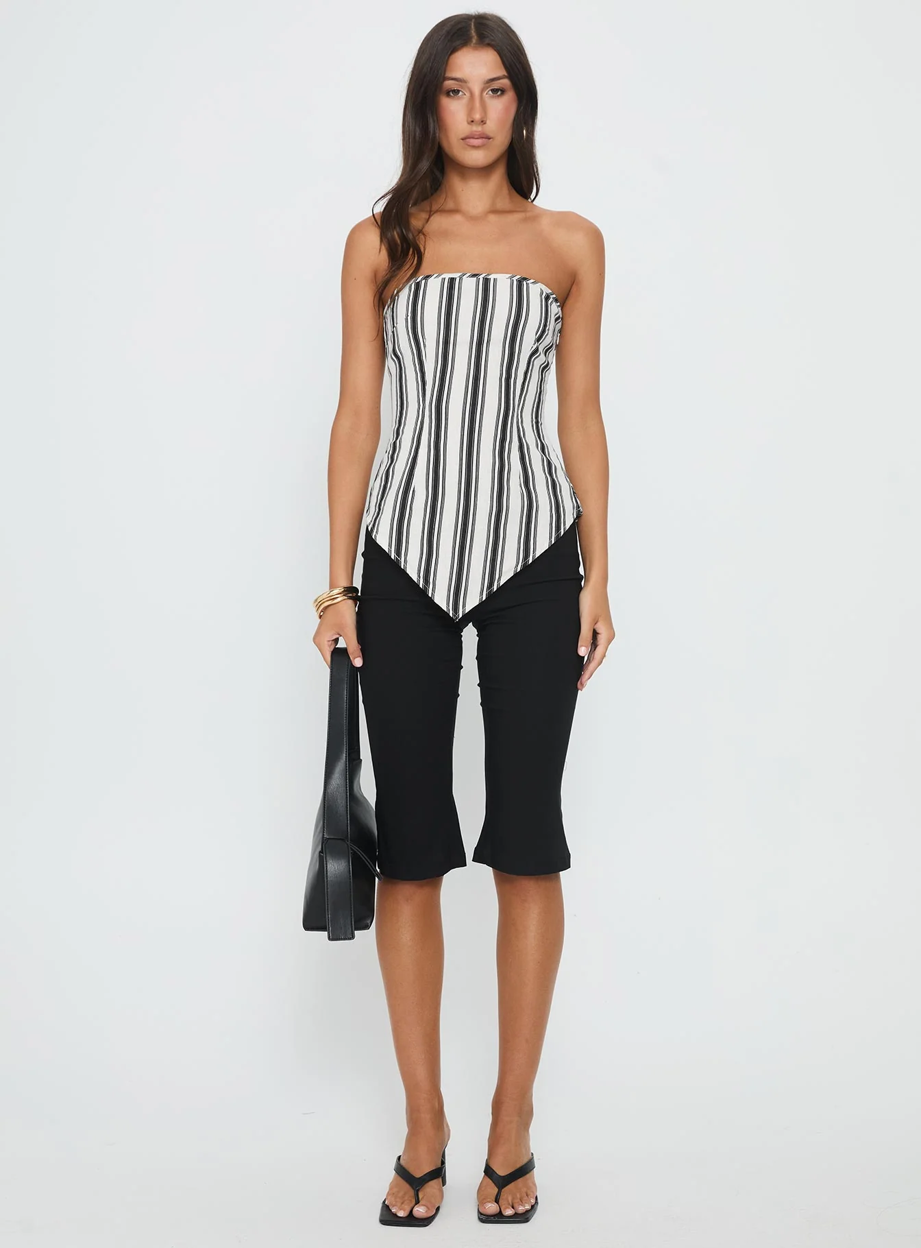 Palo Alto Strapless Scarf Top Black / White Stripe