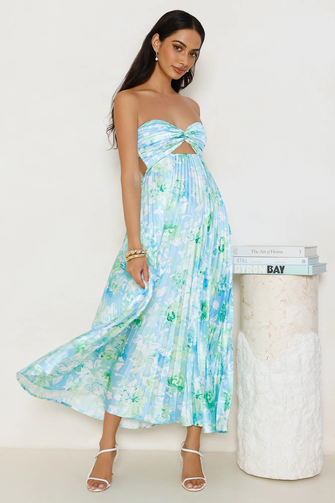 Lilou Strapless Satin Maxi Dress Blue