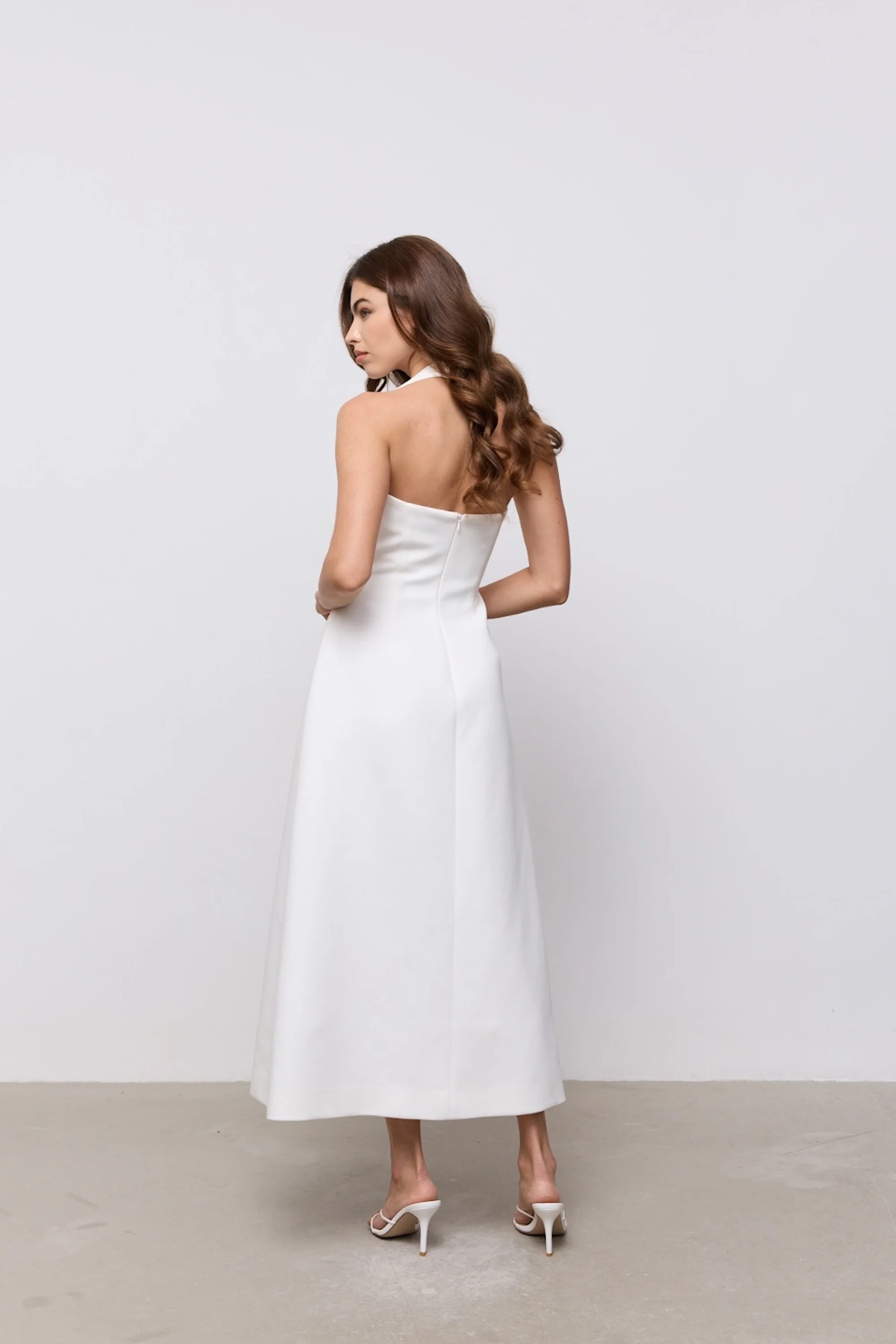 Cotton Mix Halter Midi Dress