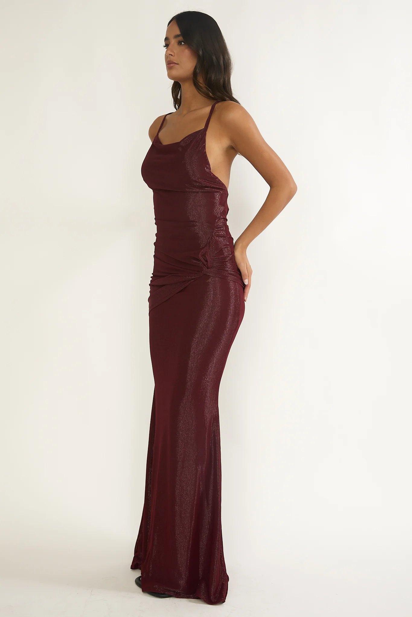 Oralia Criss-Cross Back Maxi Dress Burgundy - luluinthesky