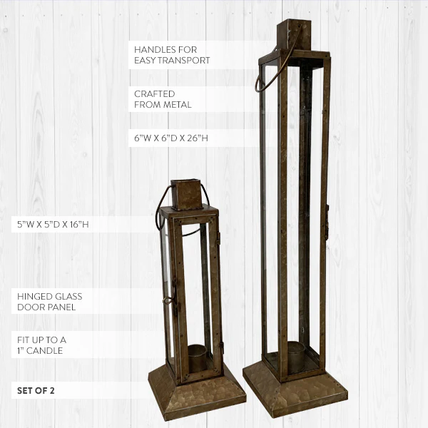 Oversized Elongated Rustic Lanterns, Set of 2