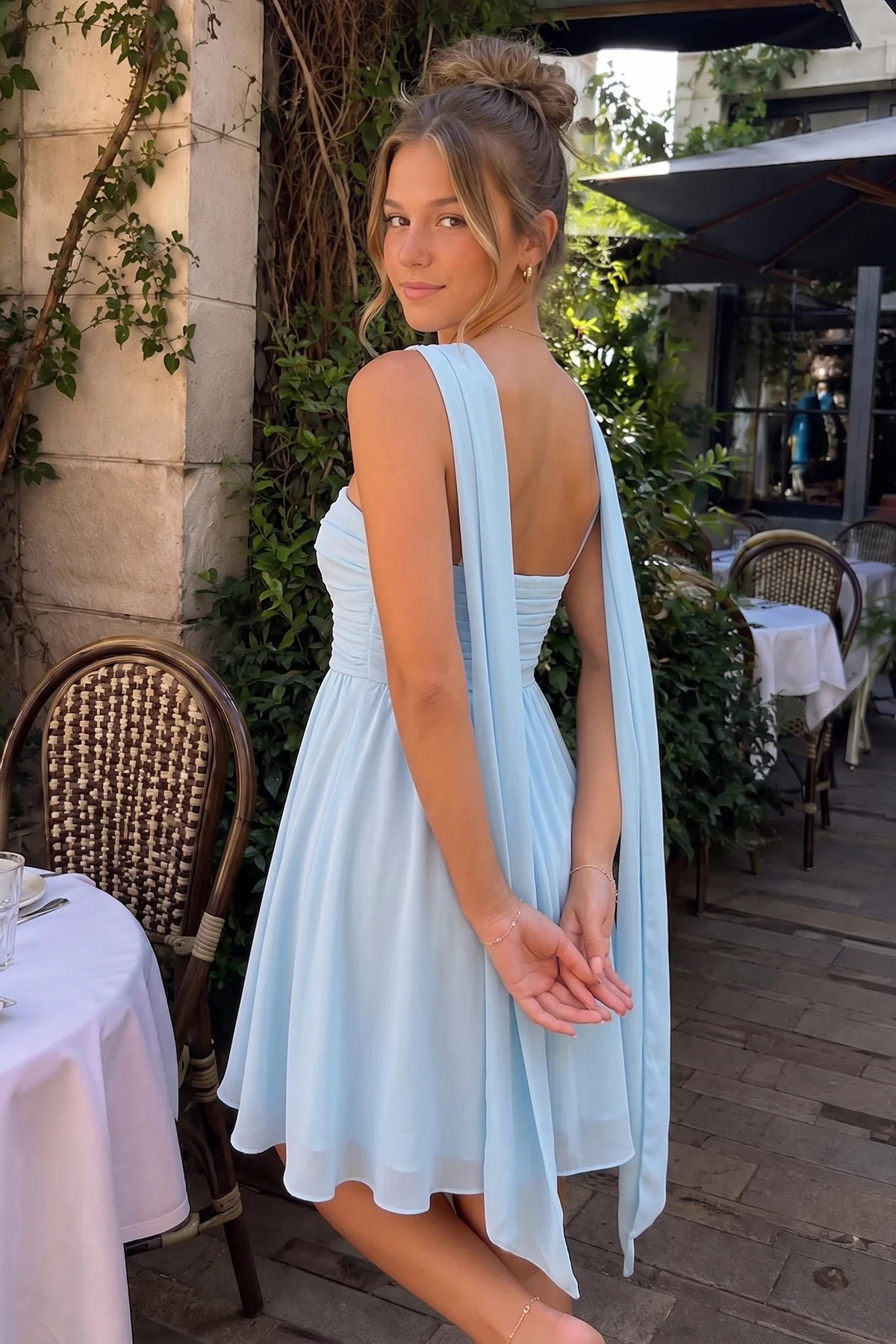 Yellow A Line Strapless Chiffon Homecoming Dresses With Scarf
