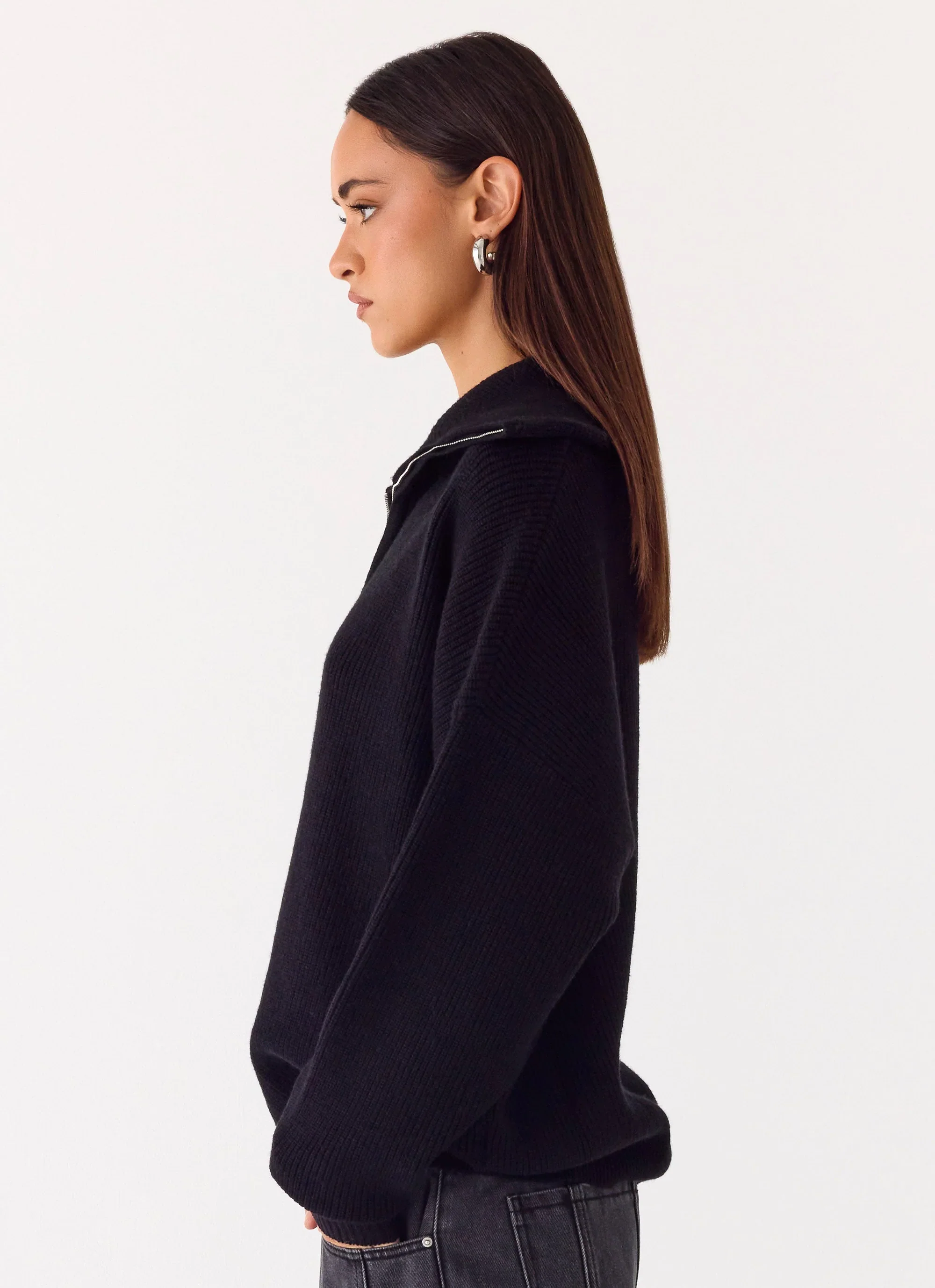 Eirena Quarter Zip Knit Sweater - Black