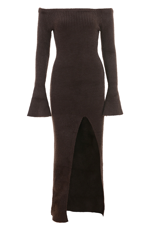 Espresso Knit Off Shoulder Dress
