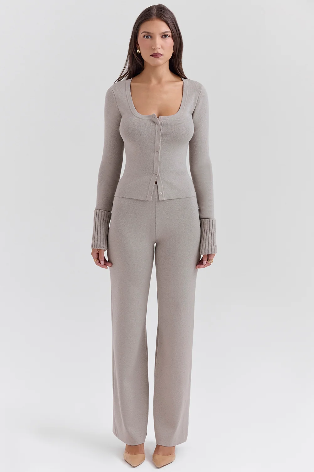 Grey Cashmere Straight Leg Trousers