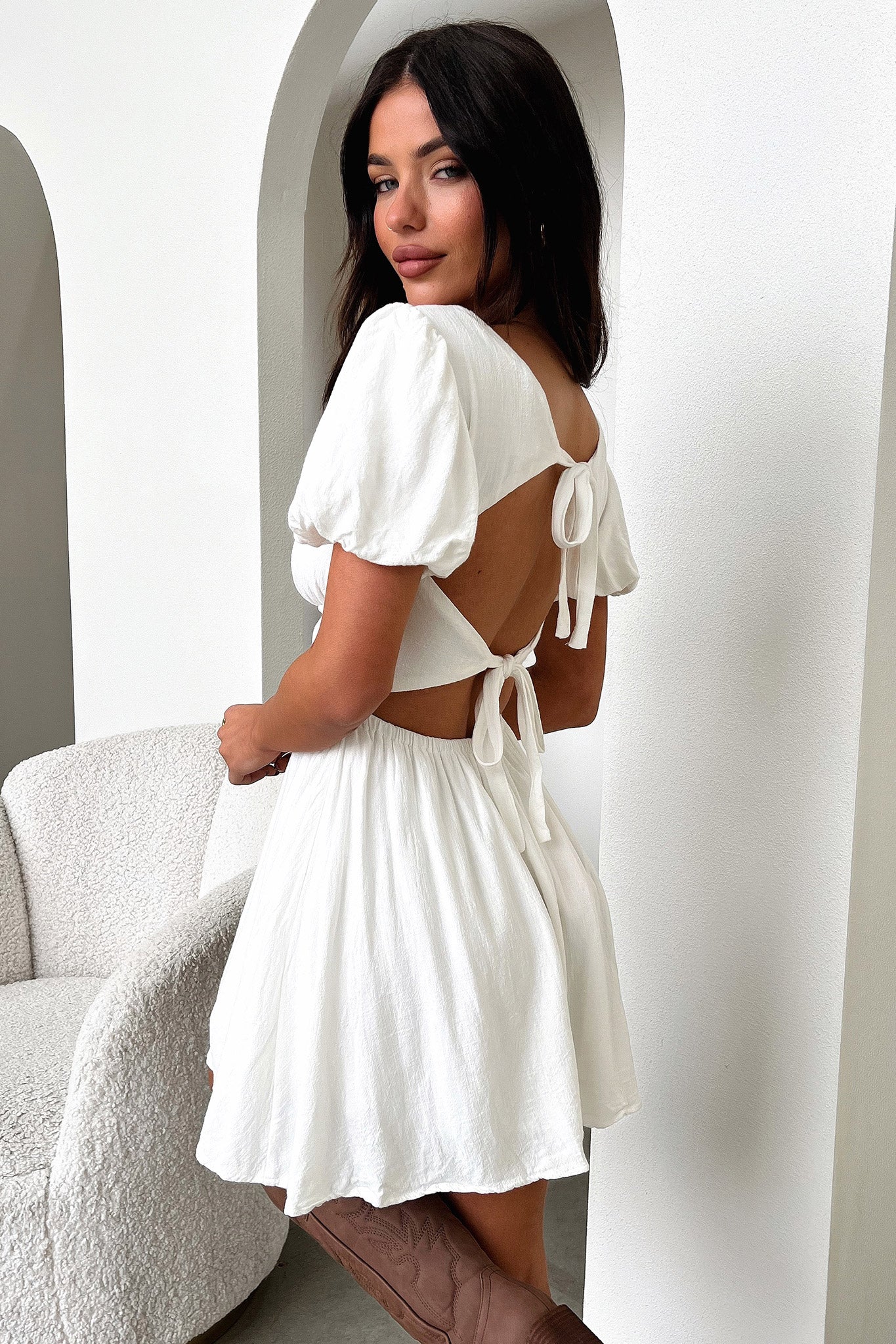 Whitney Square Neck Mini Dress - White - luluinthesky