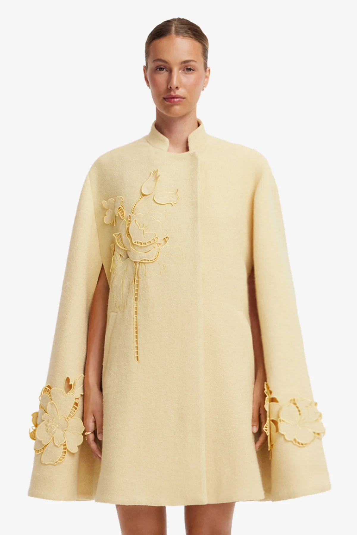 Sloane Appliqué Tweed Cape Jacket - Dusty Yellow