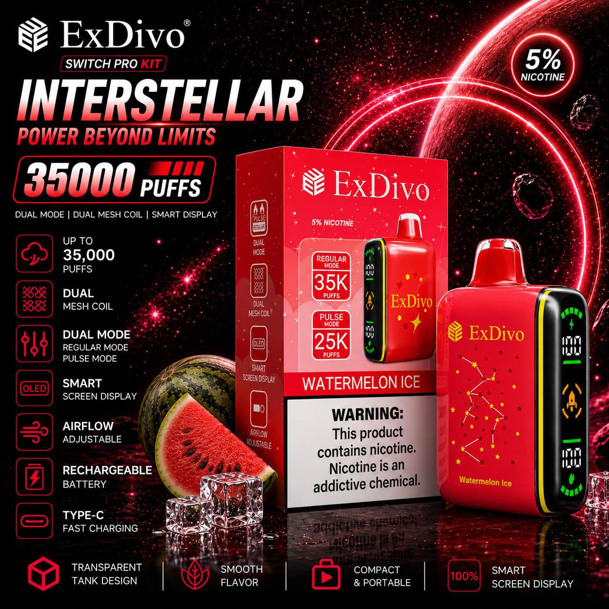 Watermelon Ice - ExDivo INTERSTELLAR 35K Disposable Vape