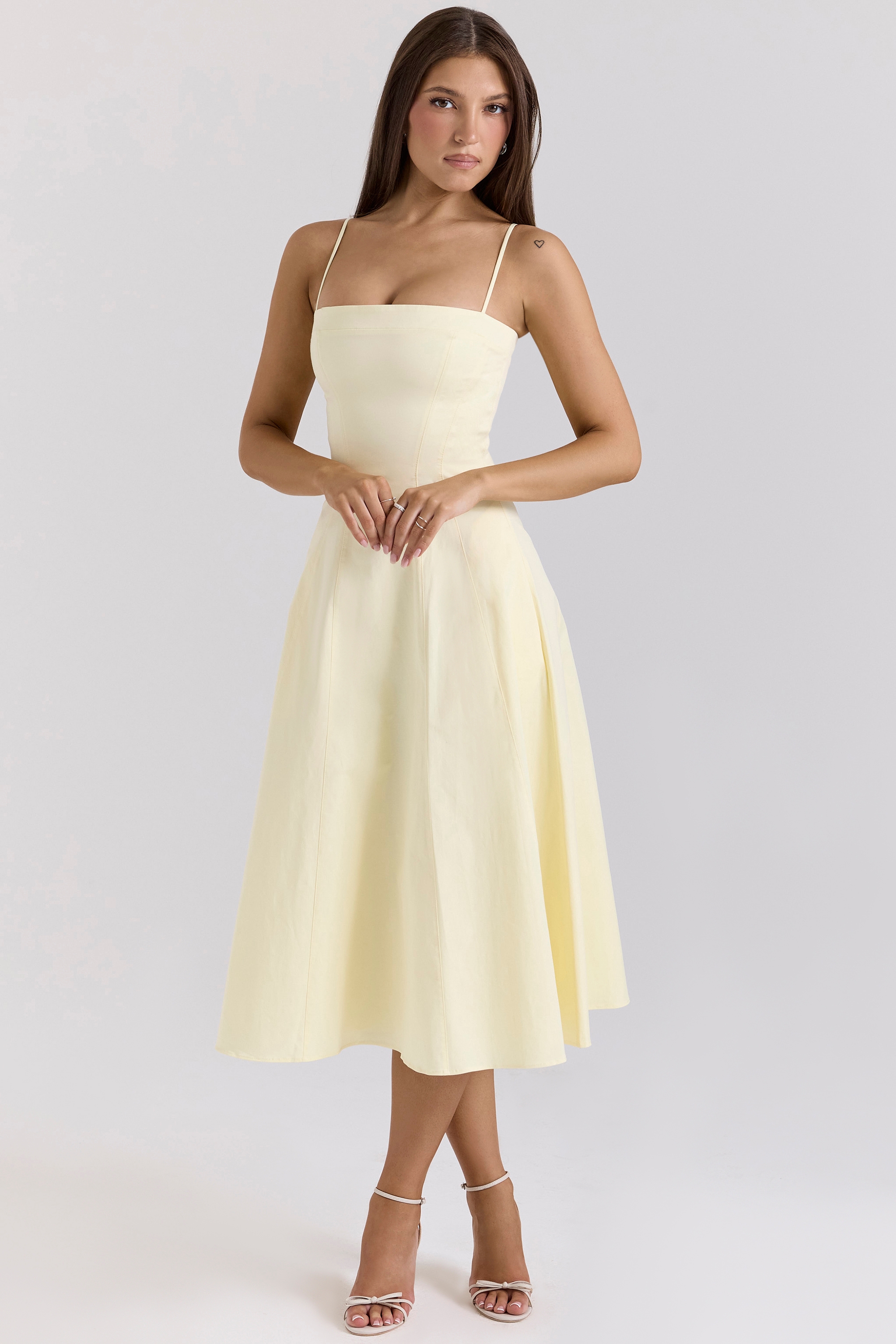 Lemon Stretch Cotton A-Line Midi Sundress