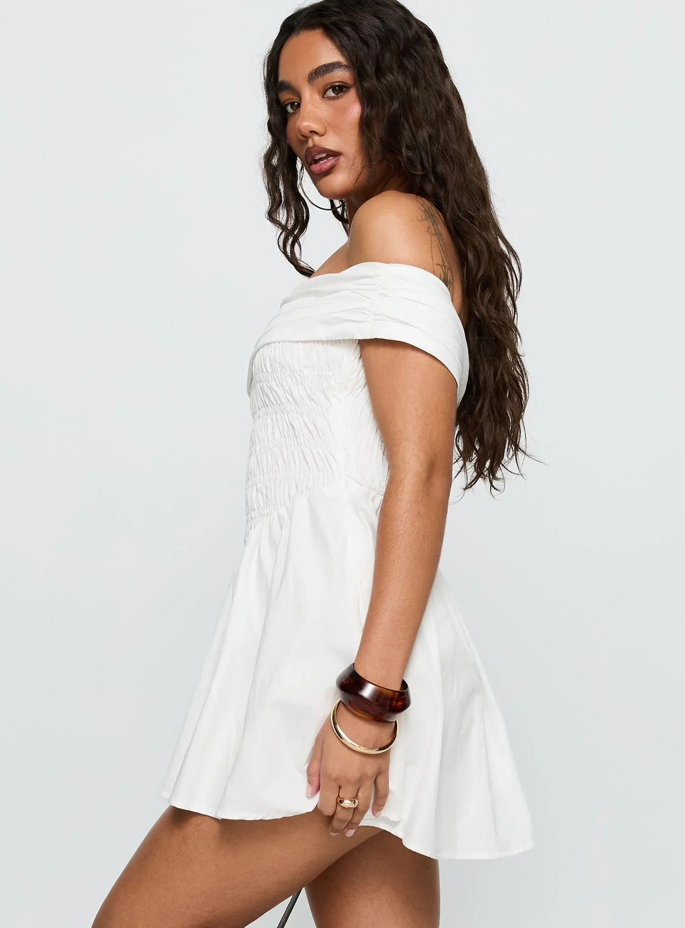 Fruitful Off Shoulder Mini Dress White - luluinthesky