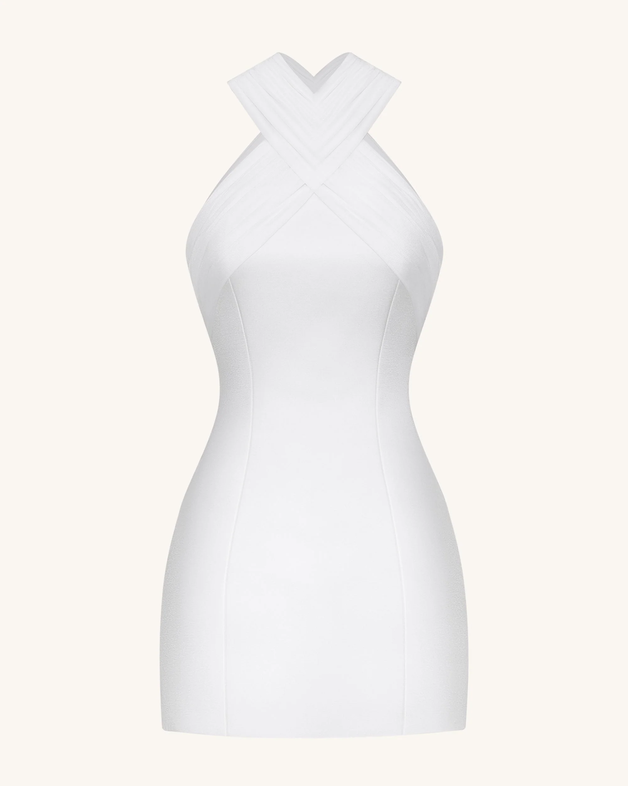 Satin Mini Dress with Tulle Cross-Halter - White - FASHION NOB