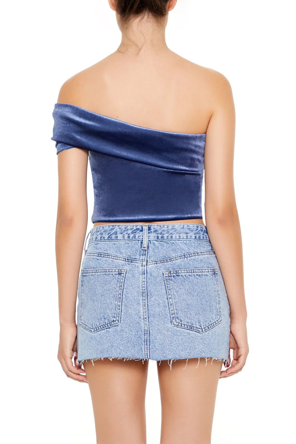 Velvet One-Shoulder Crop Top