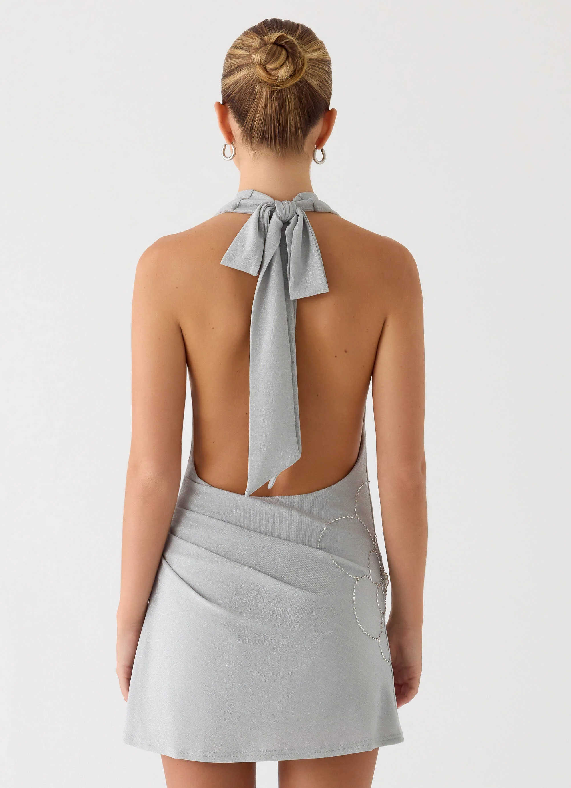Atenea Cowl Mini Dress - Silver