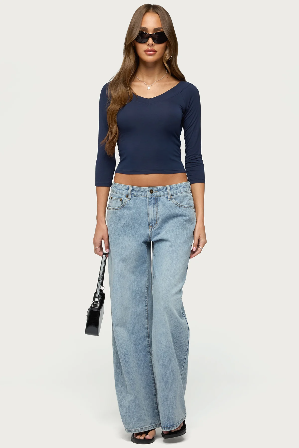 Cecilie Three-Quarter Sleeve V Neck Top