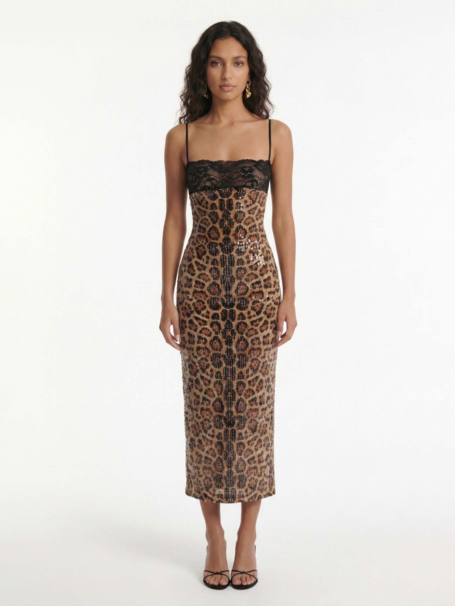 Leopard Sequin Midi Dress
