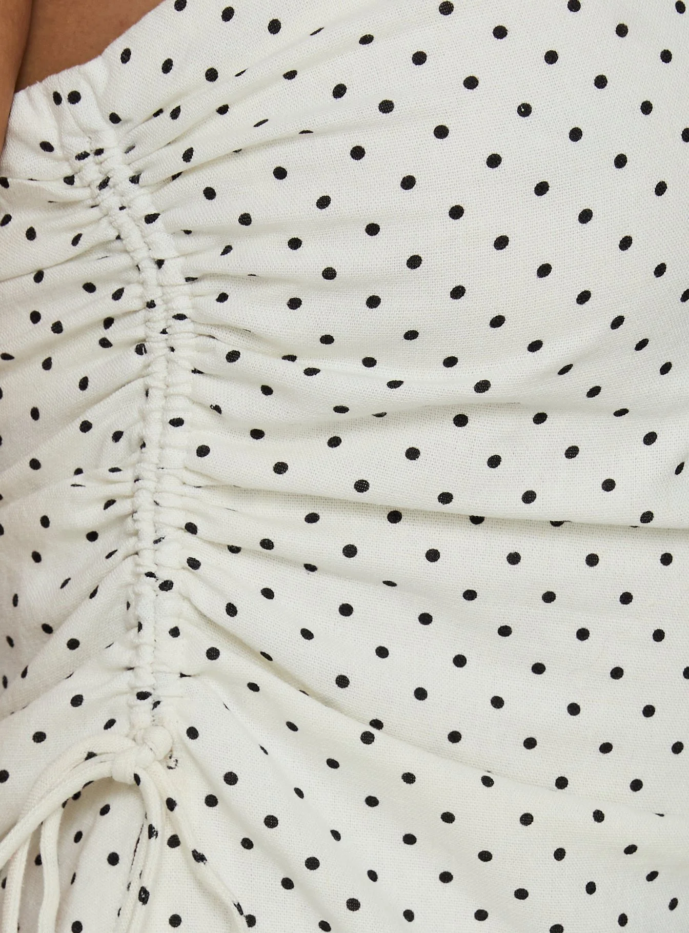 Defined Strapless Gathered Linen Blend Top Cream Polka Dot