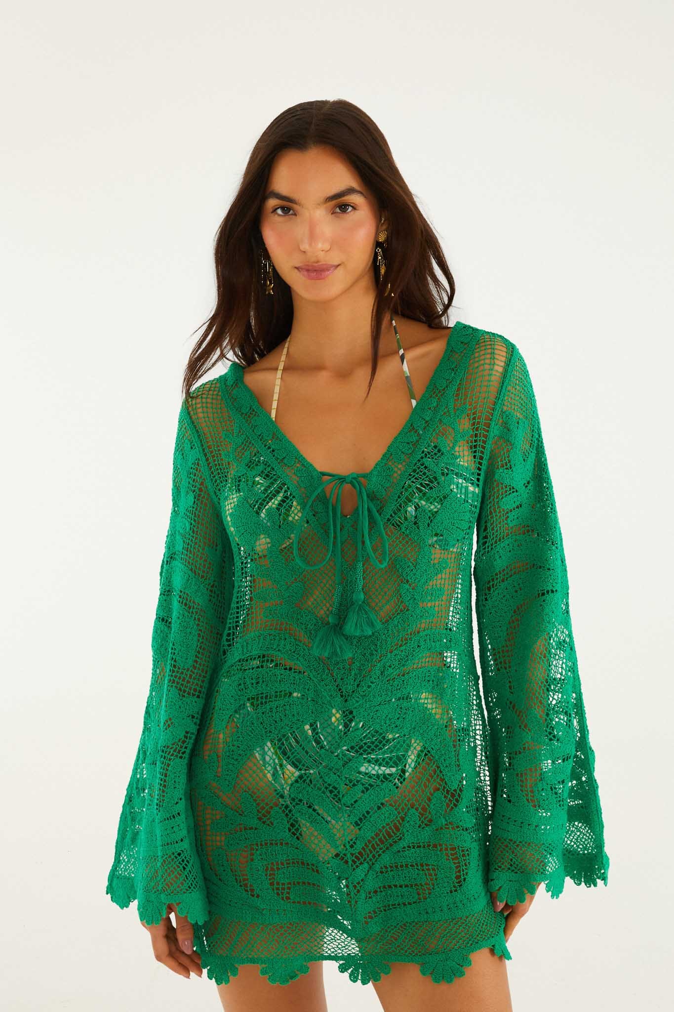 Green Richelieu Open Sheer Back Mini Dress