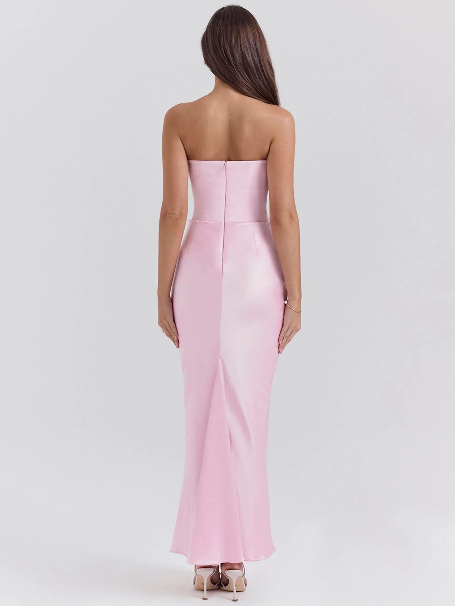 Pink Strapless Draped Bodycon Maxi Dress
