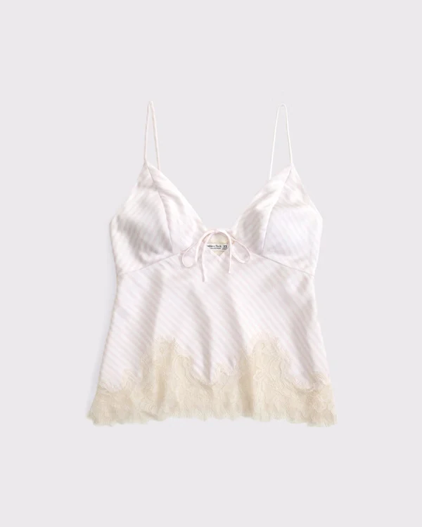 Bra-Free Bella Lace-Trim Satin Cami - Light Pink Stripe
