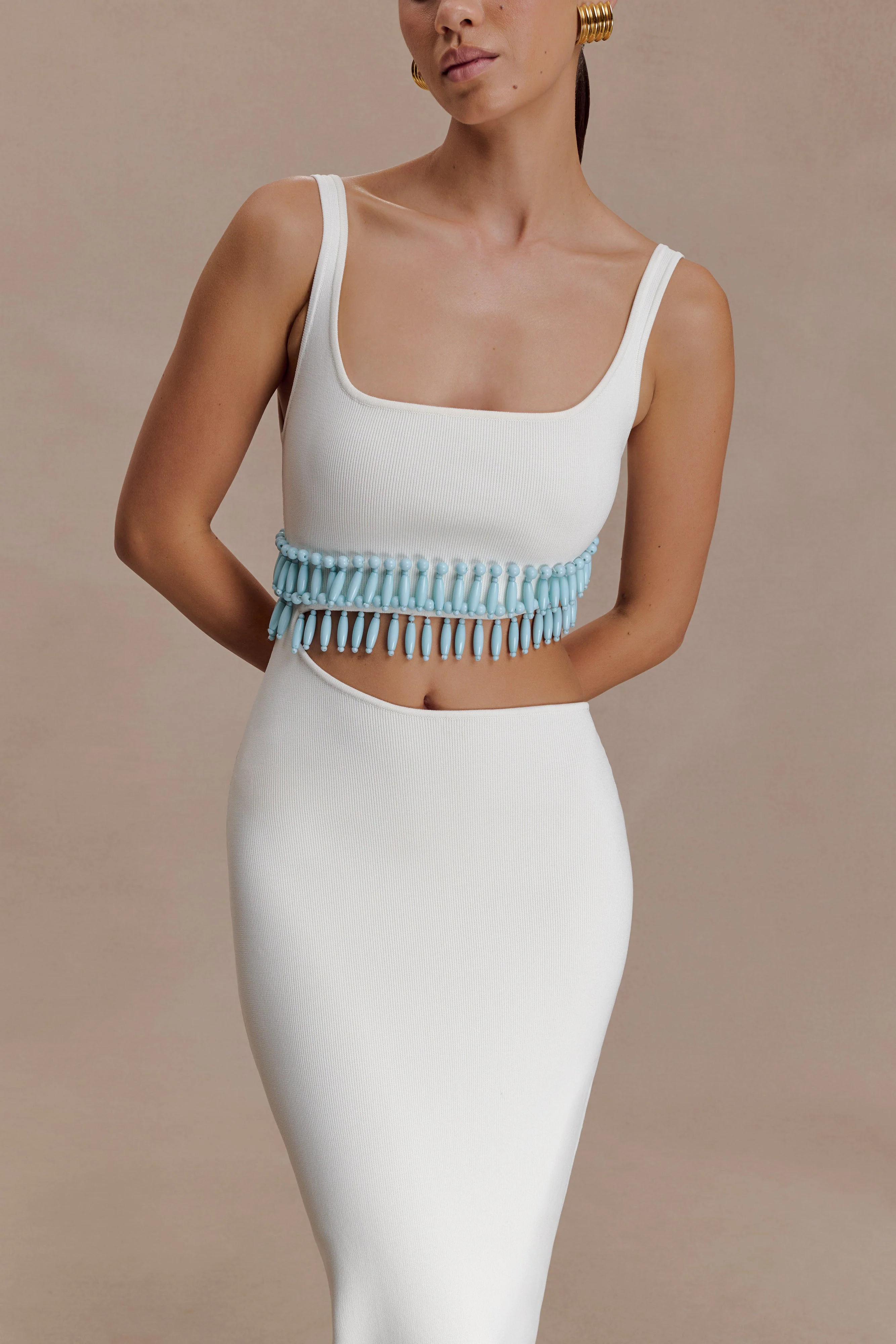 Ruvic Knit Maxi Beaded Dress - White
