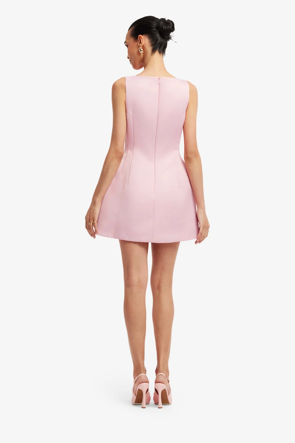 Ali Embroidered Boat Neck Mini Dress - Bouquet Print in Pastel Pink