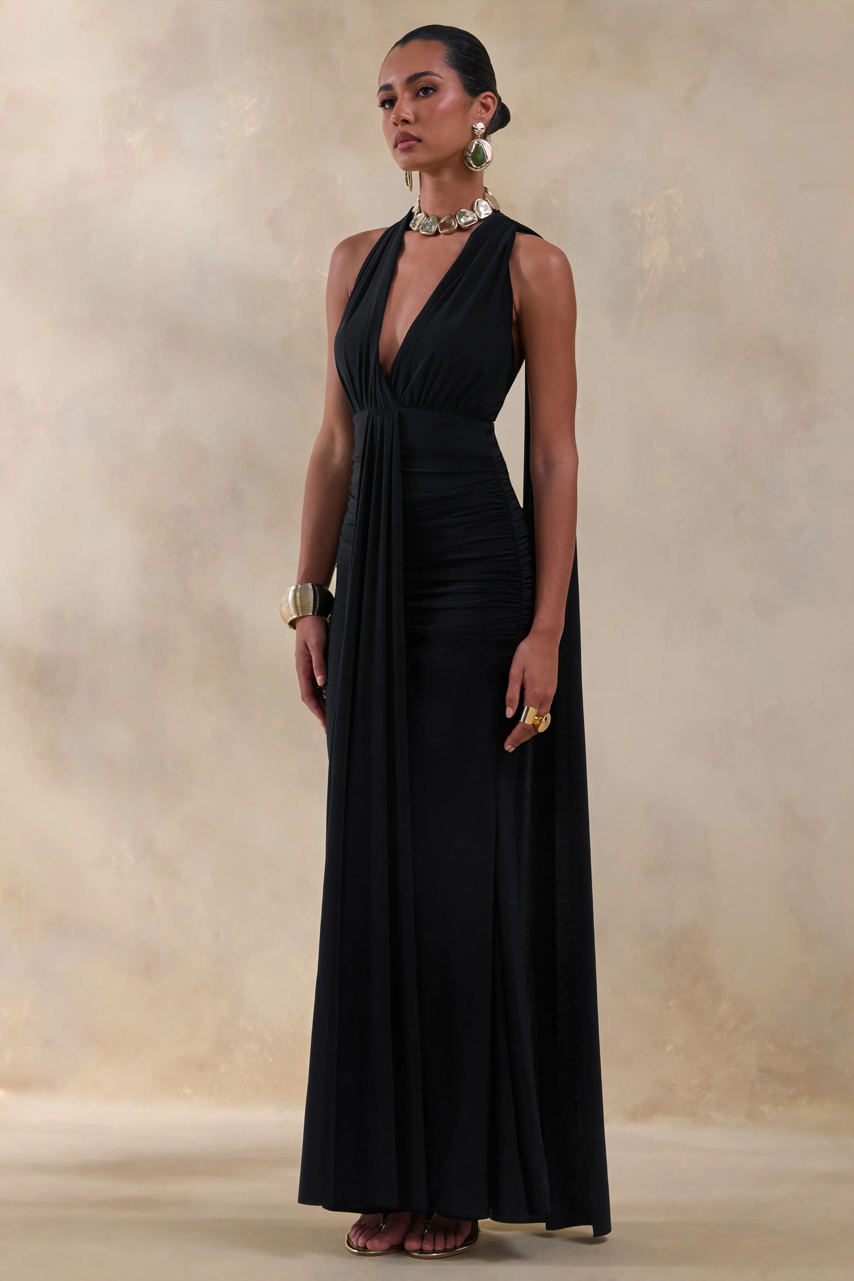 Roselani | Black Halter-Neck Maxi Dress With Open-Back