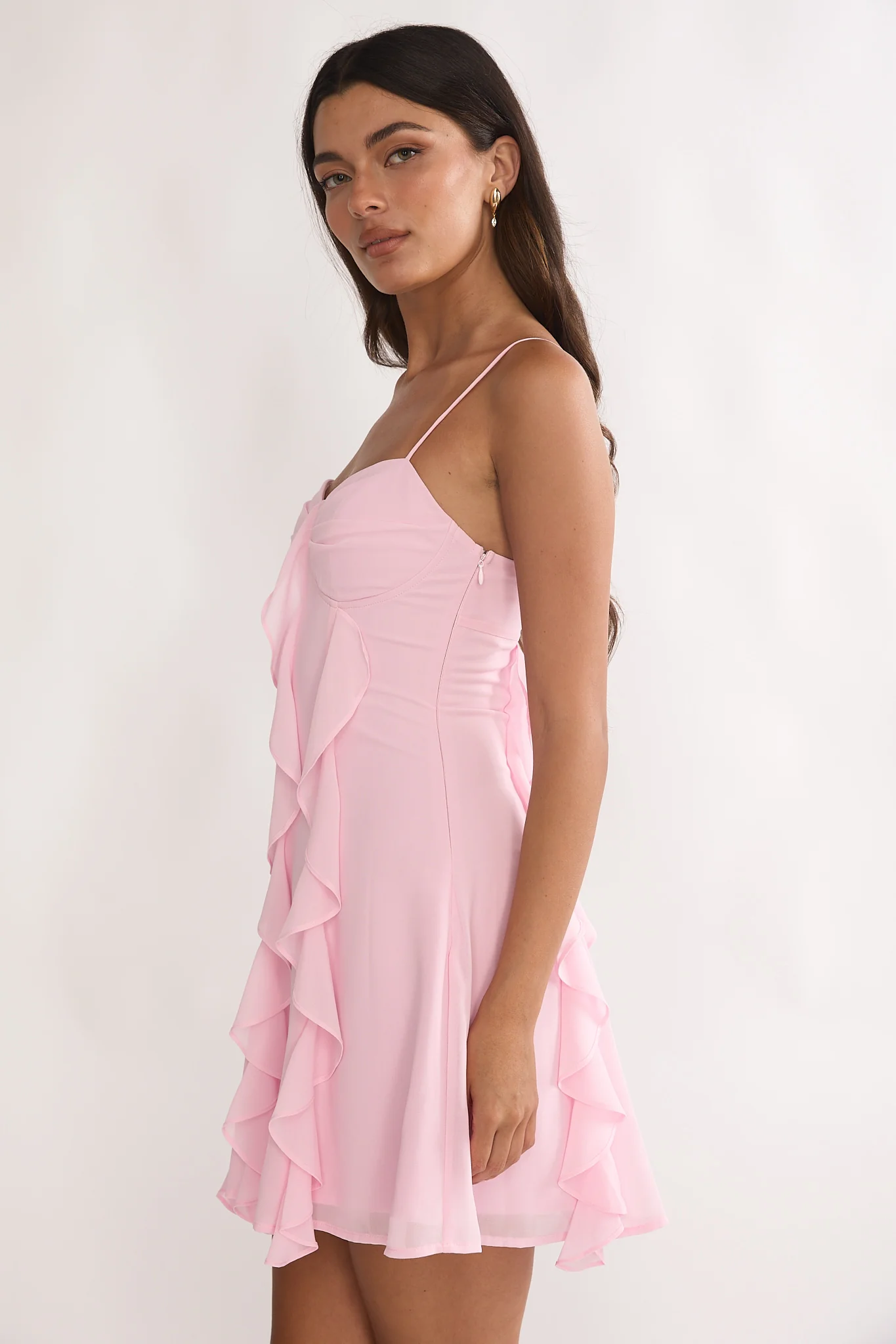 Katalia Ruffle Mini Dress Blush - luluinthesky